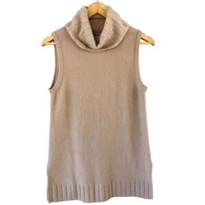Neiman Marcus Sleeveless Cashmere Turtleneck Top Size Medium Beige Luxurious
